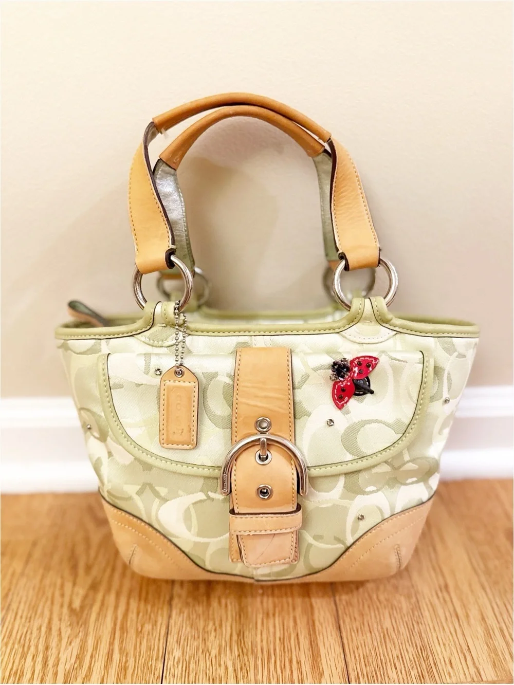 2004 Coach Rare Limited Edition Green Ladybug Soho Signature Monogram Bag